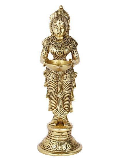 Brass Beautiful Lady Holding Diya Oil Lamp Stand Showpiece Chbs102
