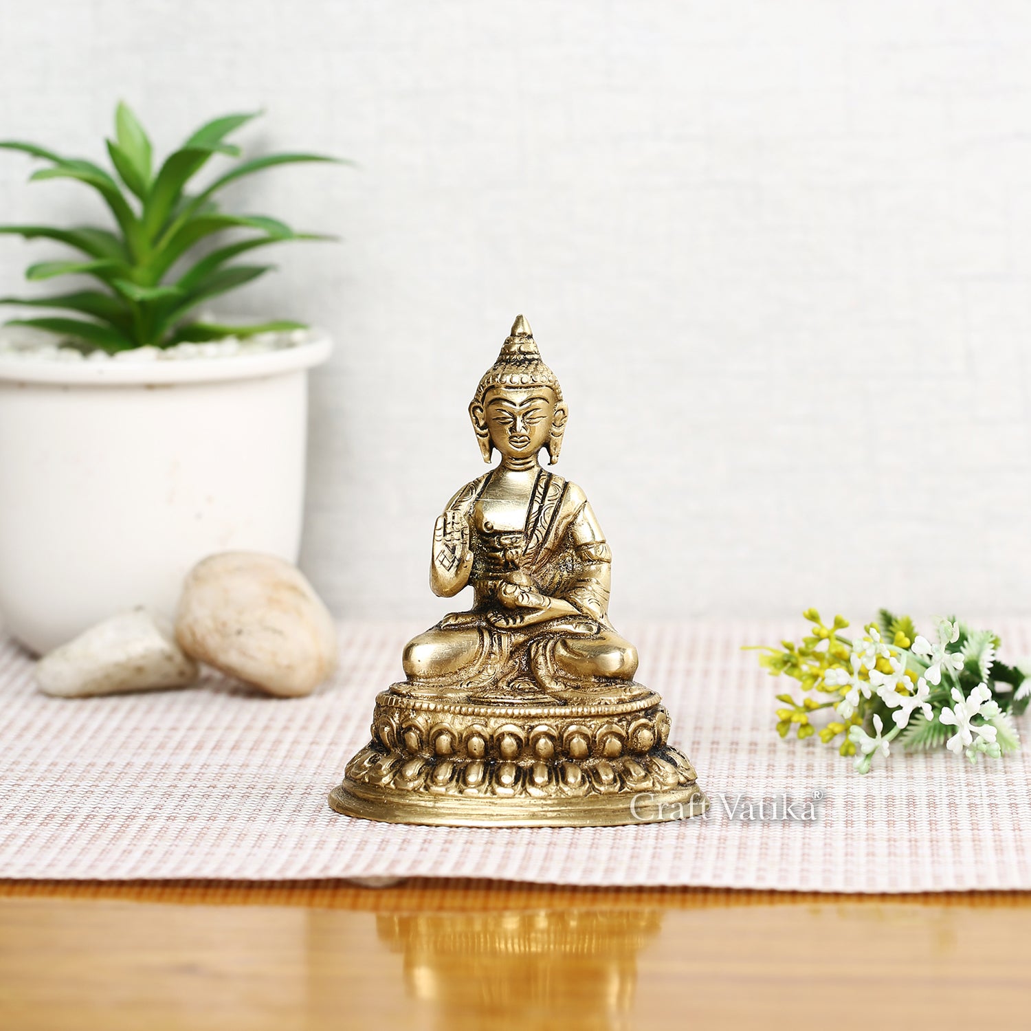Blessing Lord Buddha Brass Idol With Scared Kalash Bbs249